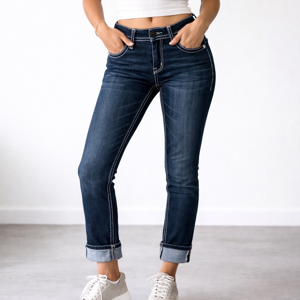 Y2k ReRock Express Dark Indigo  jeans size 2 short Ankle Jeans raw hem
